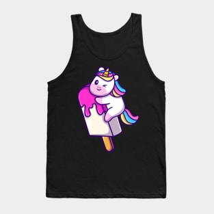 Cute Unicorn With Ice Cream Popsicle Cone Cartoon Tank Top